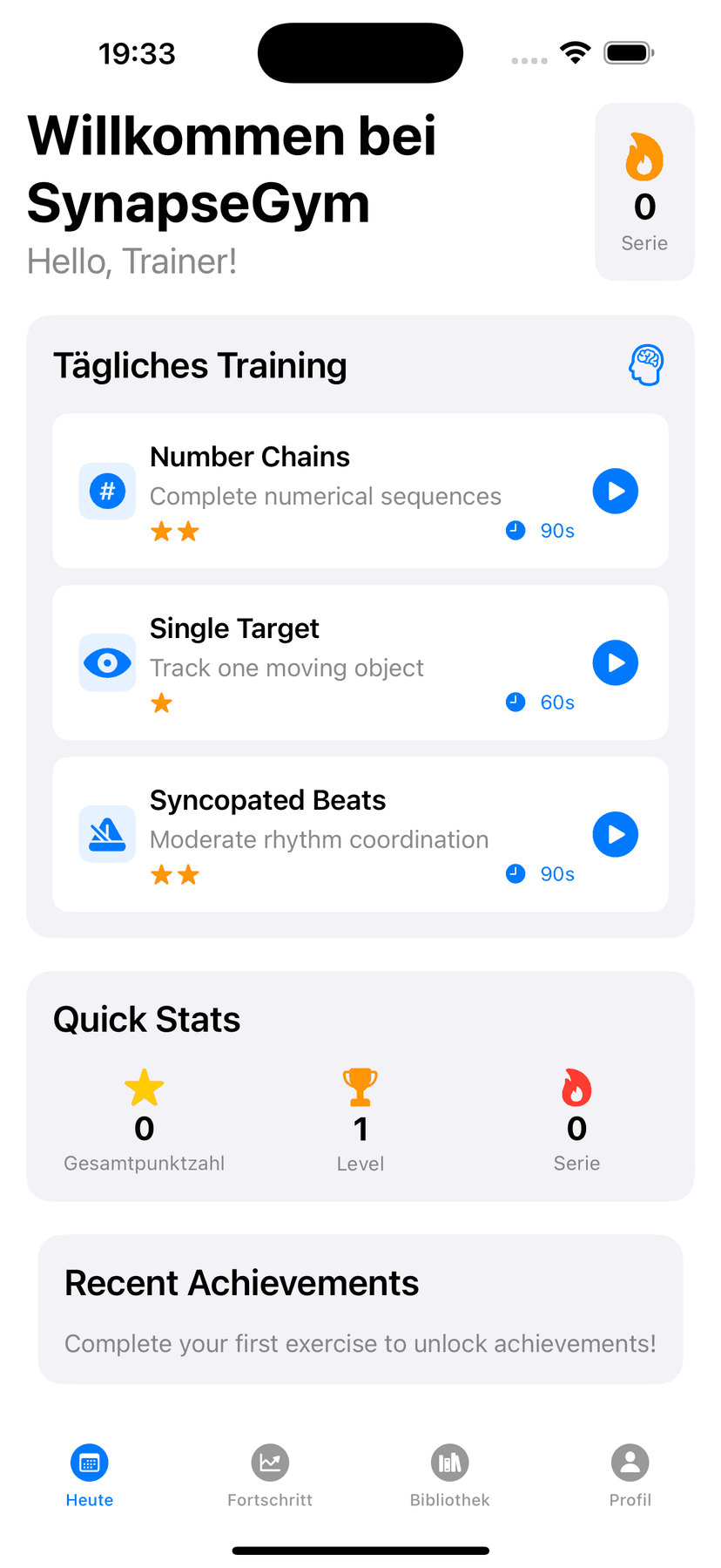 SynapseGym App - Main Menu