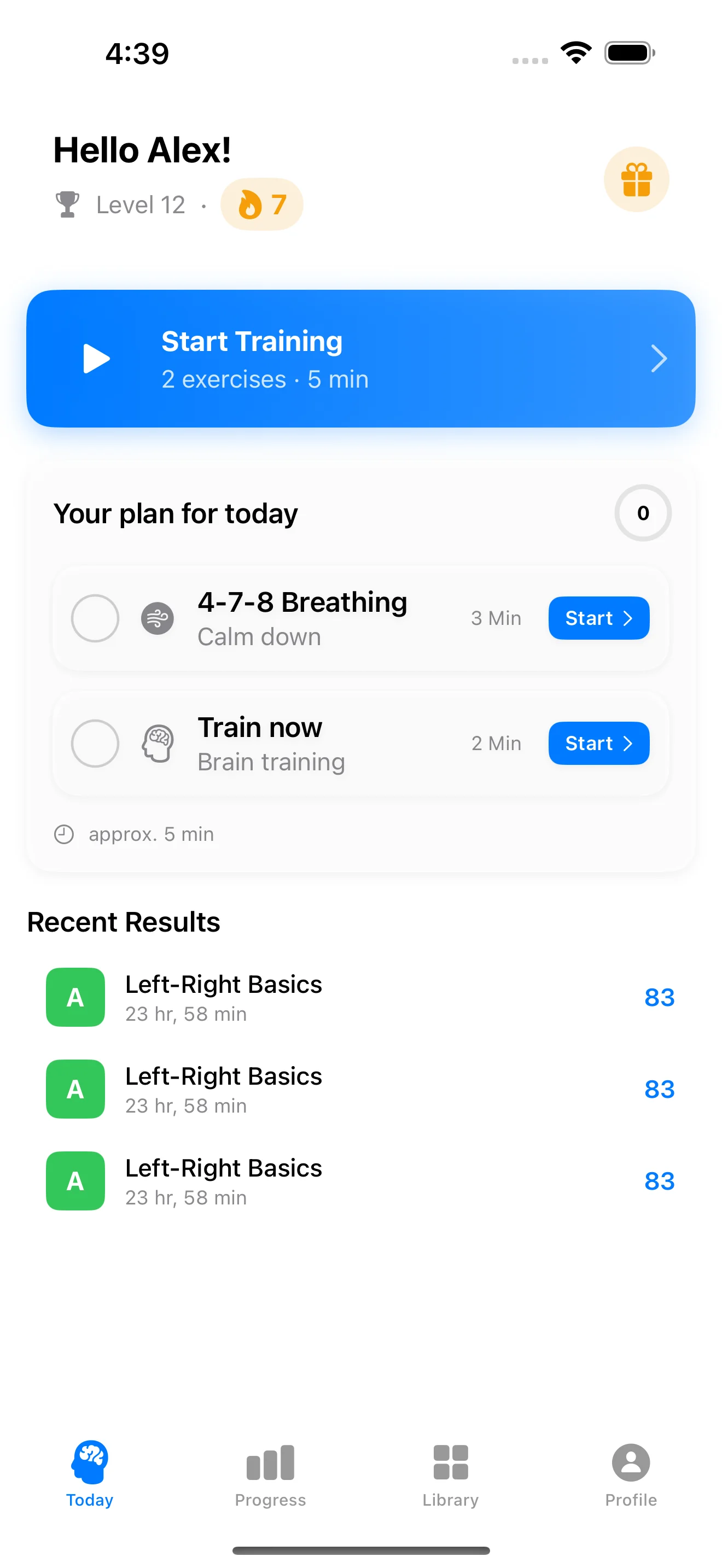 SynapseGym App - Today Screen