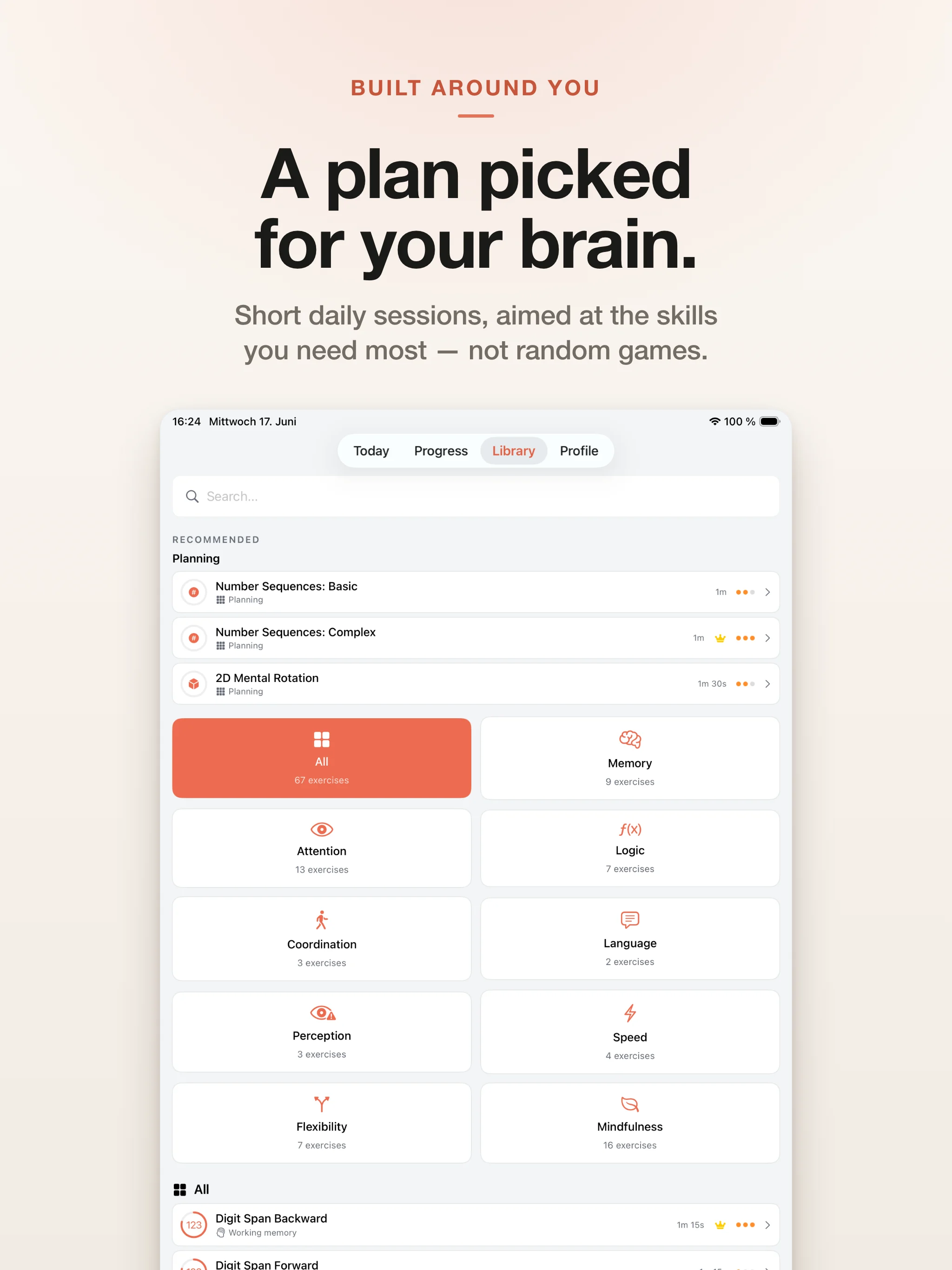 A plan picked for your brain — short daily sessions for the skills you need most