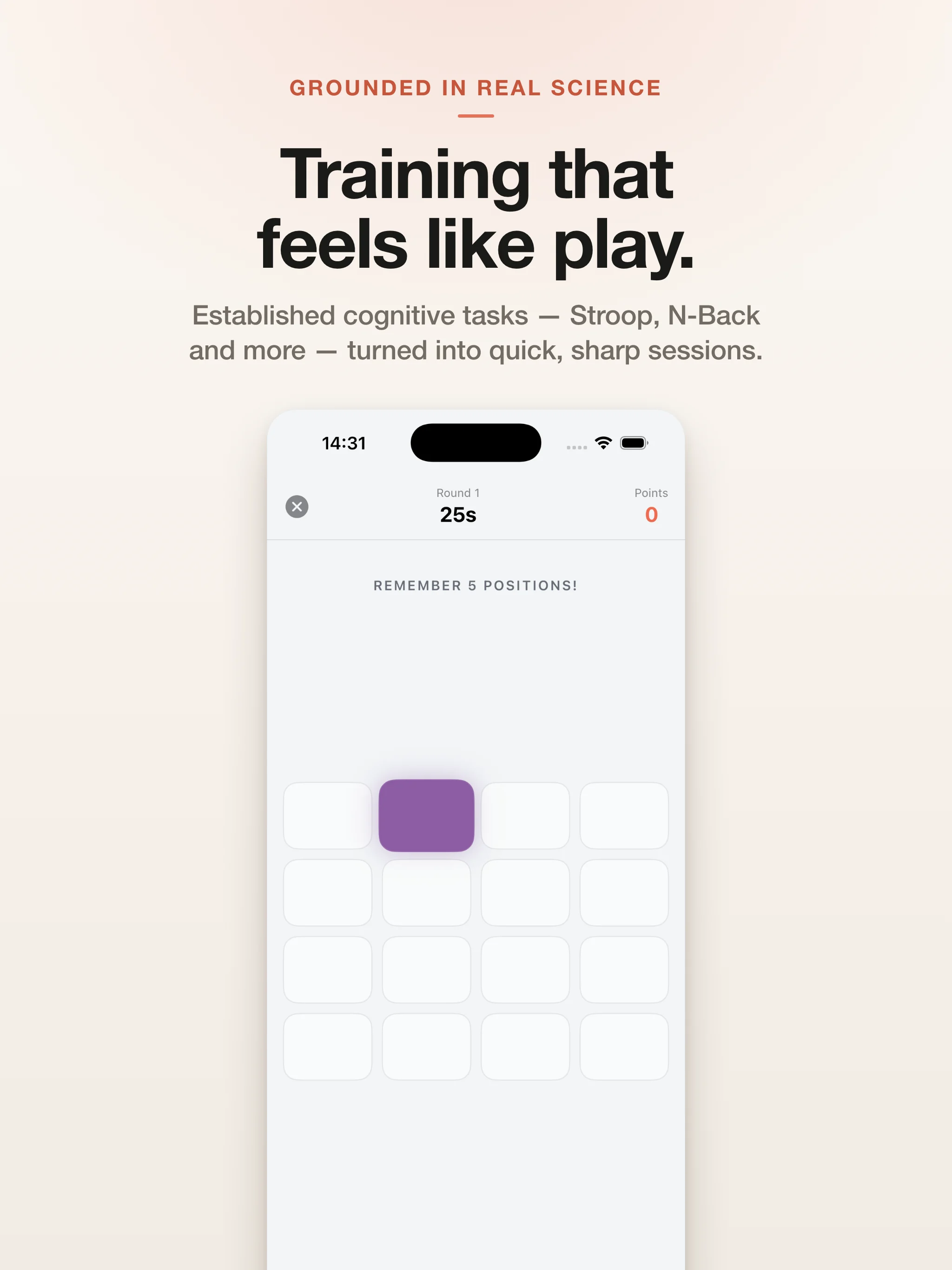 Training that feels like play — established cognitive tasks as quick sessions